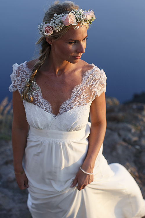 flower crown-Santorini wedding