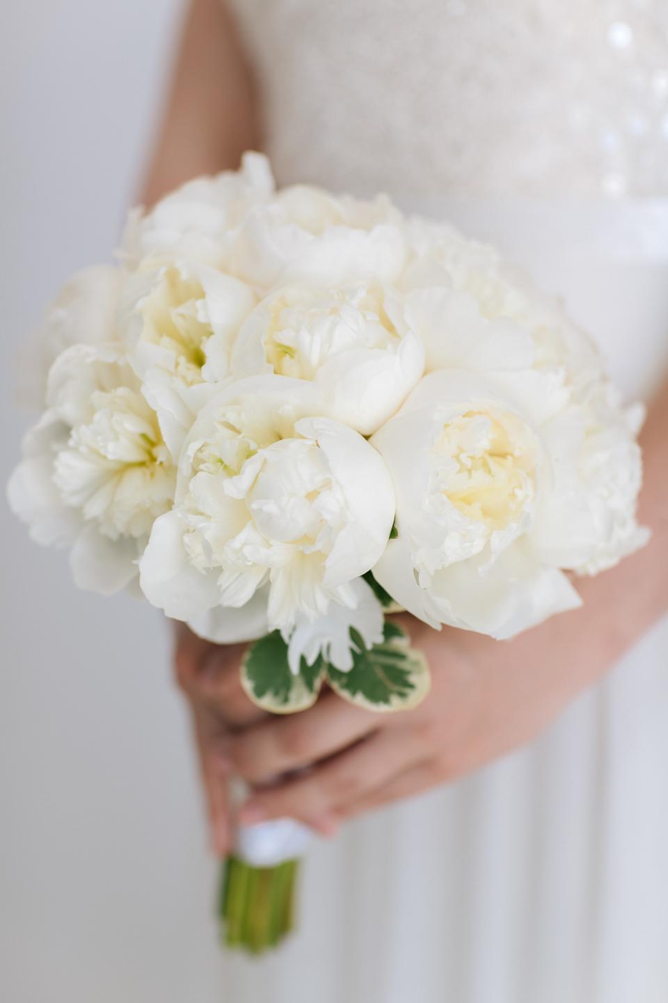 All White elegant peony bouquet- Tie the knot 