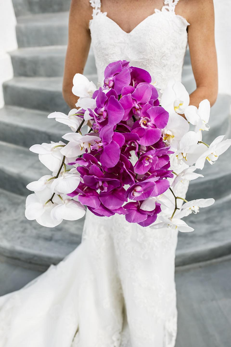 Lush white and pink orchids bouquet