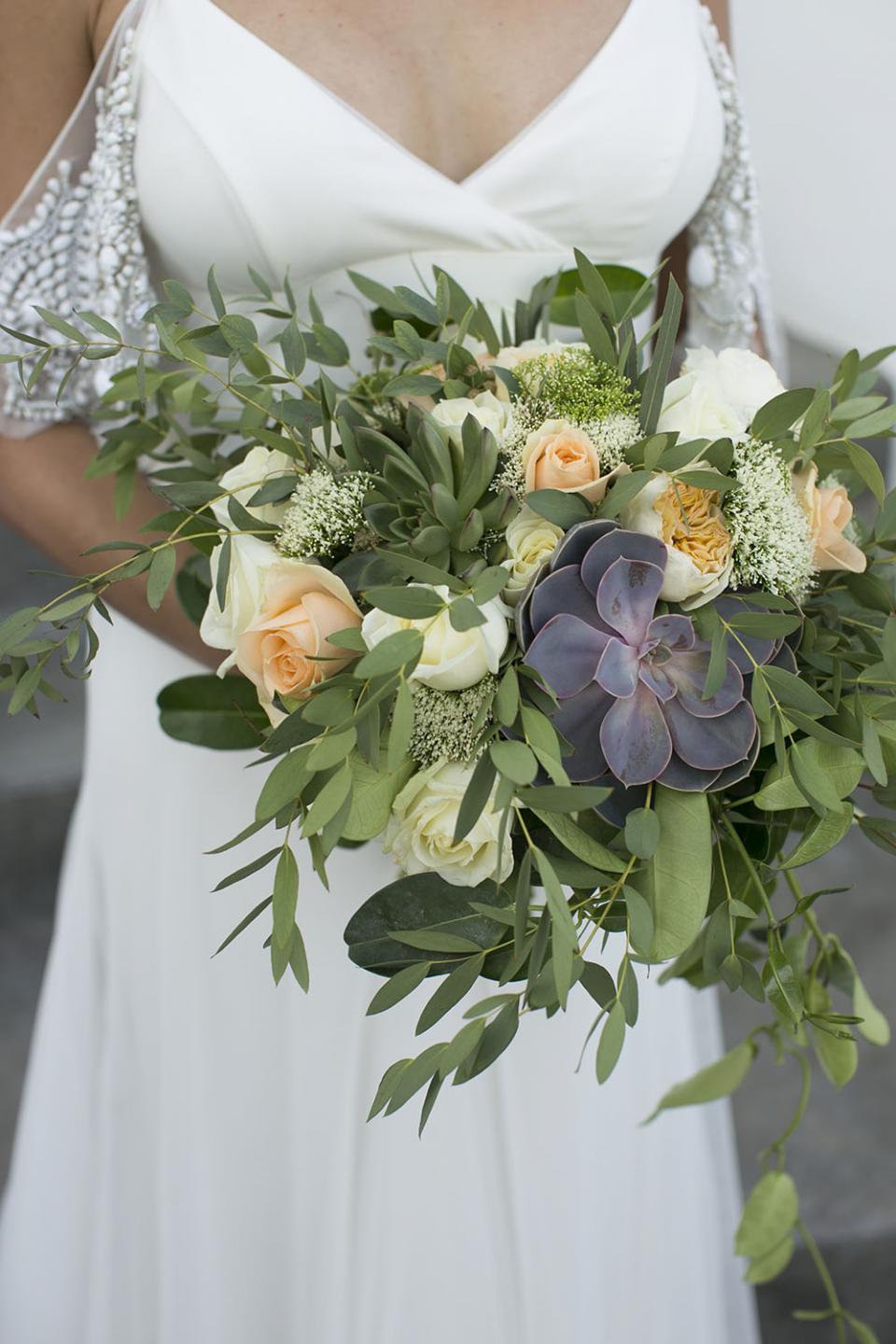 Succulent and garden roses bouquet- Tie the Knot