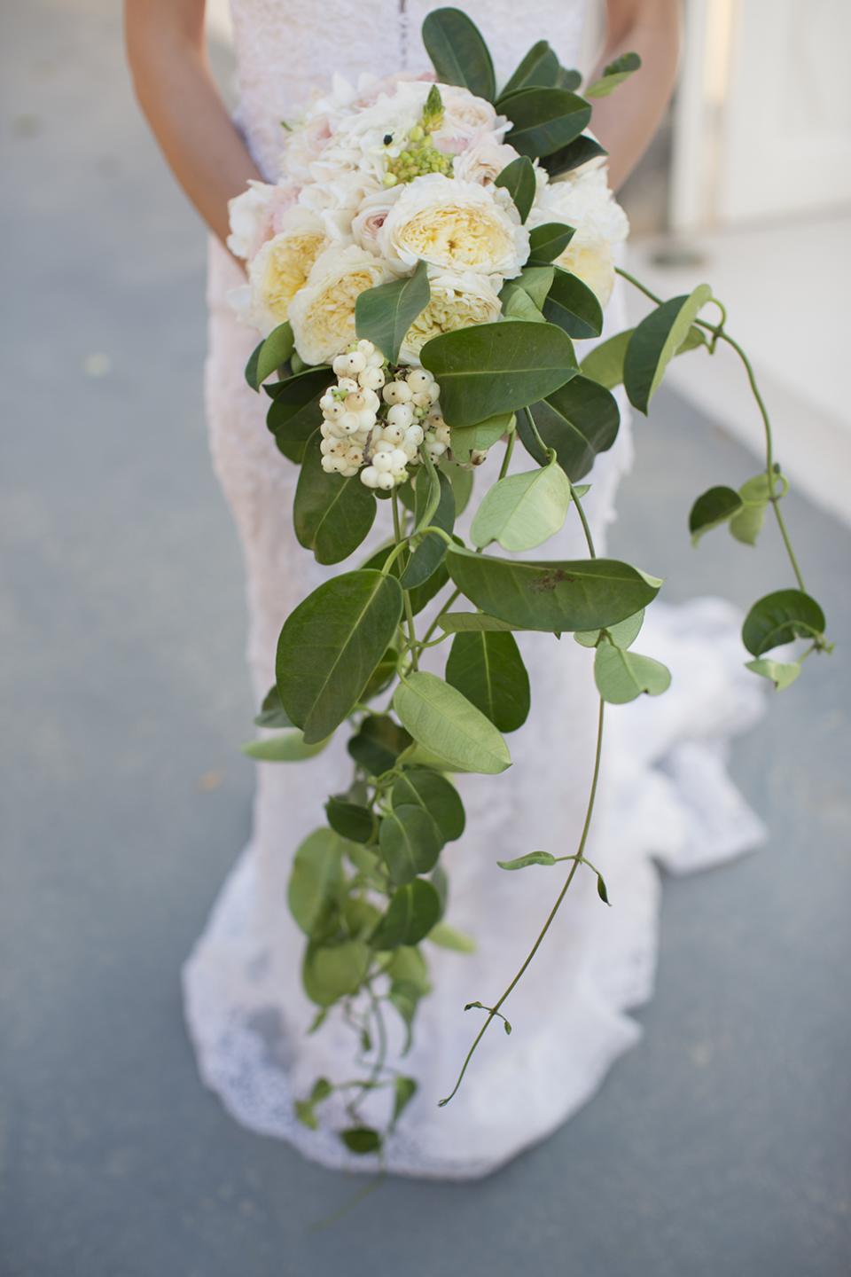 Greenery bouquet with white garden roses 