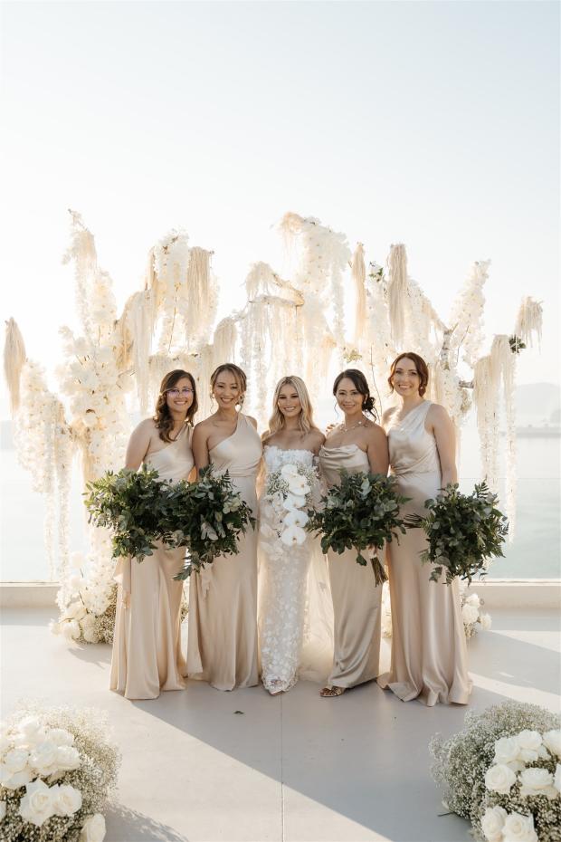 Fairytale Santorini Wedding Bridesmaids