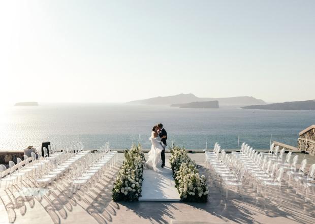Wedding ceremony in Greece - aisle flowers