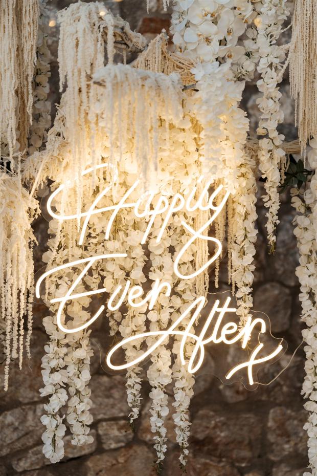 Fairytale Santorini Wedding- neon sign