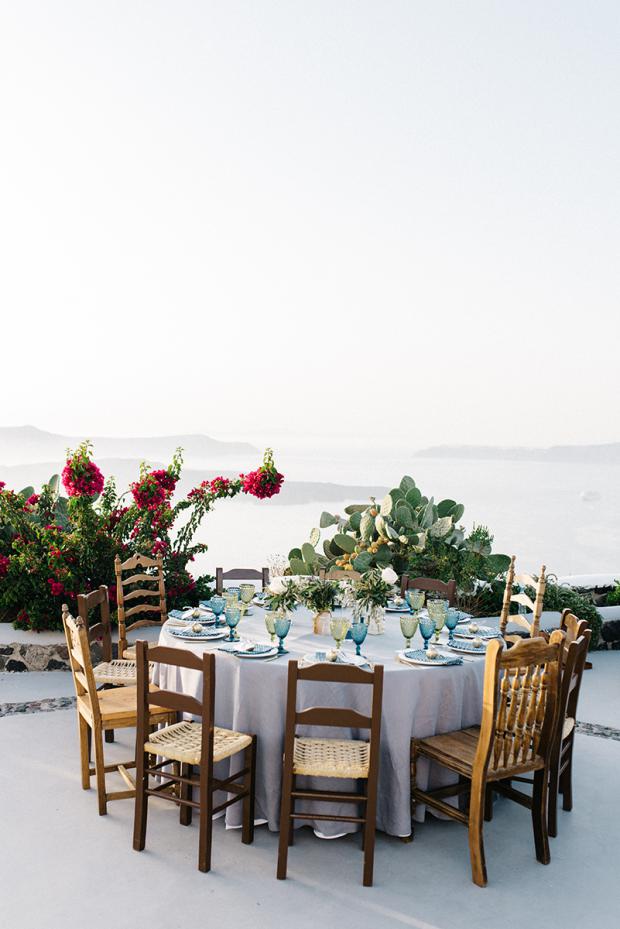Bohemian wedding  reception in Greece-mismatched chairs 