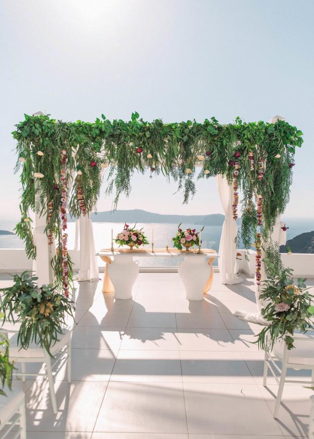 Hanging flowers wedding arch