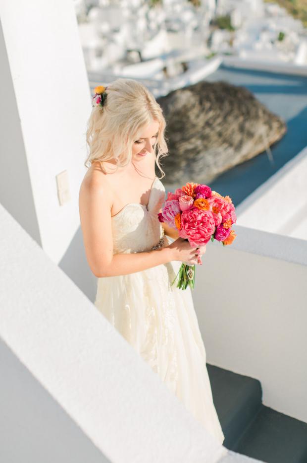 Santorini wedding-bride walking down the aisle