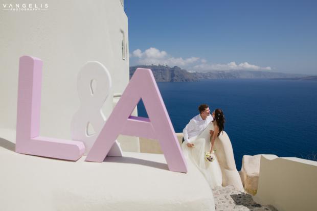 Wedding in Santorini-wooden letters