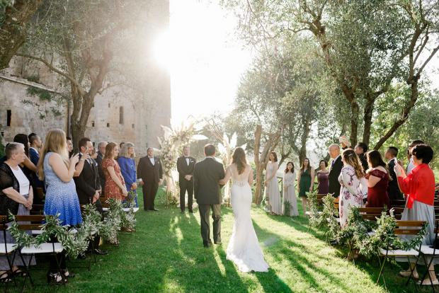Romantic-modern  ceremony with pampas  at an old castle in Italy
