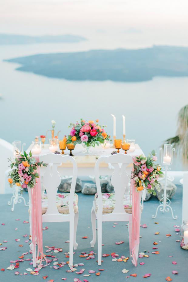 Wedding in Santorini- pink & coral tablescape