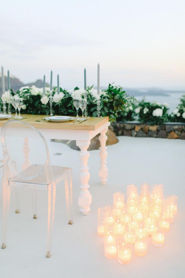 Candle lit dinner- Santorini wedding