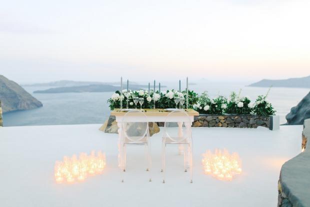 Candle lit dinner- Santorini wedding