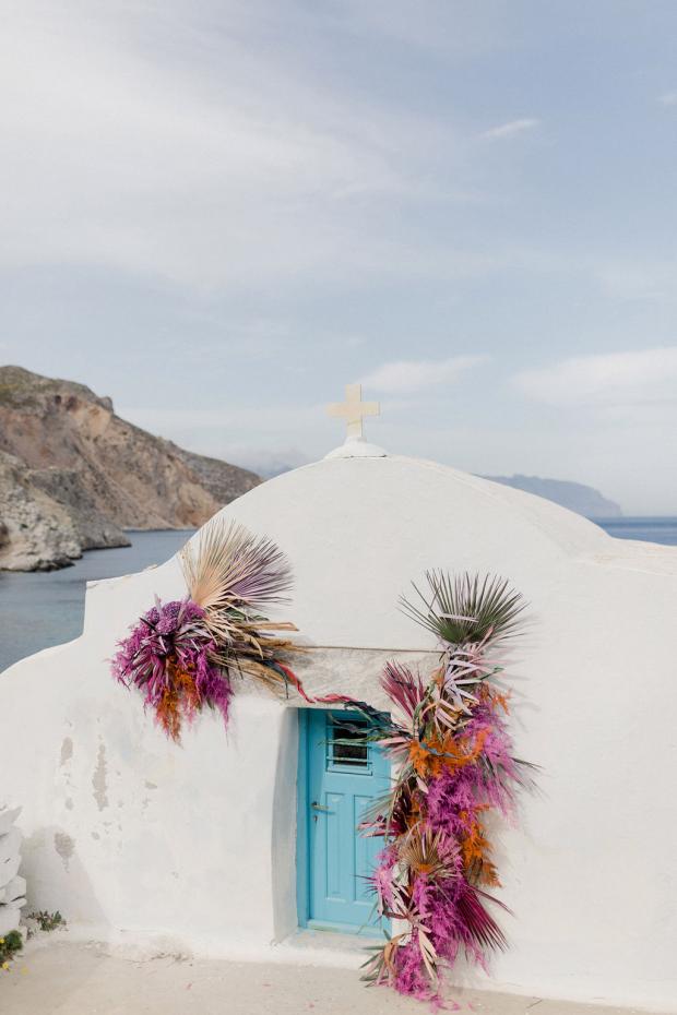 Colourful dried flowers wedding in Amorgos, Greece