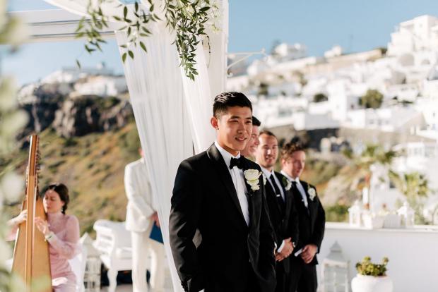 Groom at the altar- Santorini Wedding 