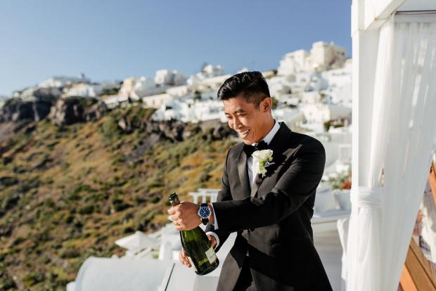 Popping the champagne - Santorini