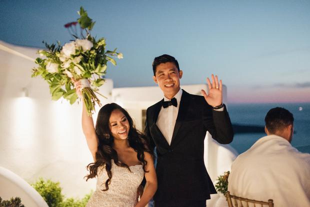Couple's entrance- Santorini wedding 