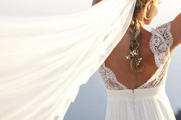 Lace open back wedding gown