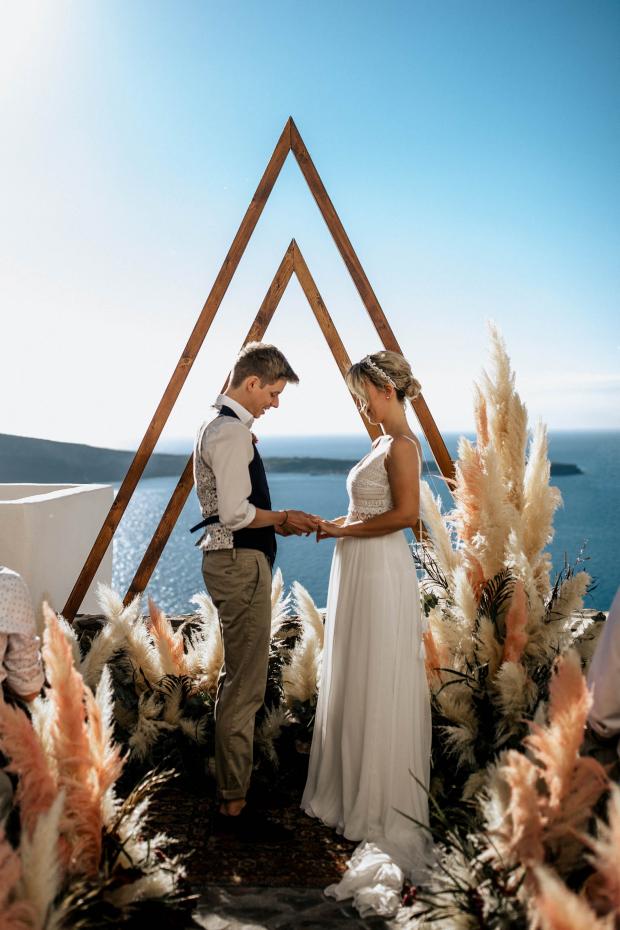Modern  pampas grass destination wedding in Greece