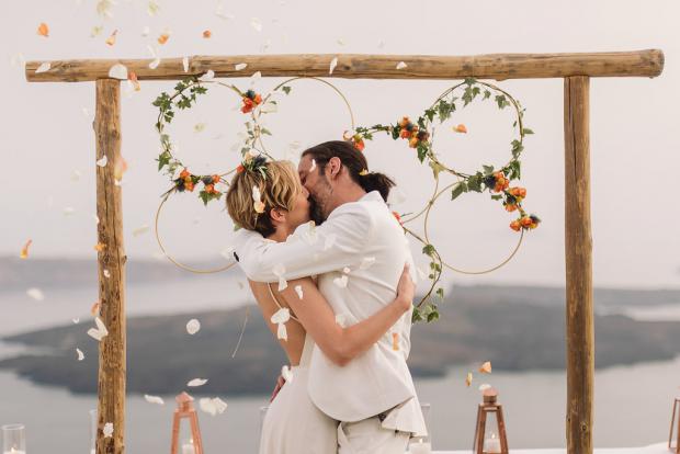 Bohemian and modern wedding  ceremony in Santorini