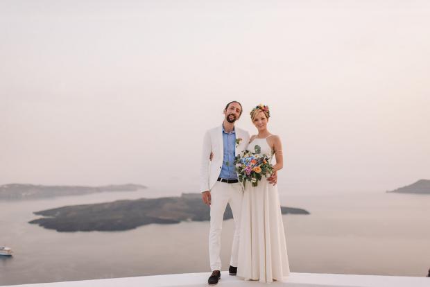 Bohemian and modern wedding  ceremony in Santorini