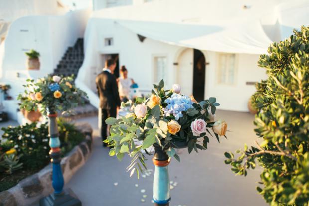 Wedding in Santorini- blue and peach
