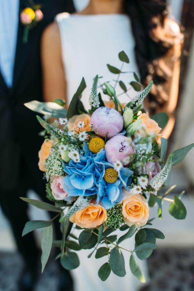 Blue & orange bridal bouquet