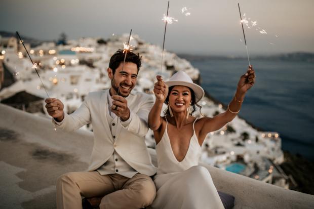 Modern and edgy wedding in Greece- sparklers