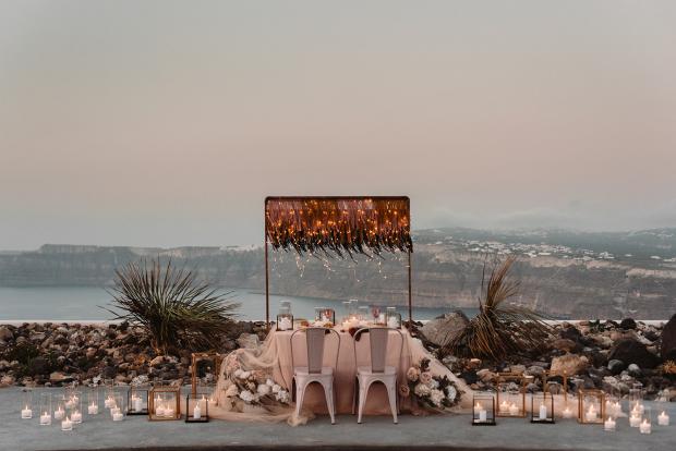 romantic elopement dinner in Santorini