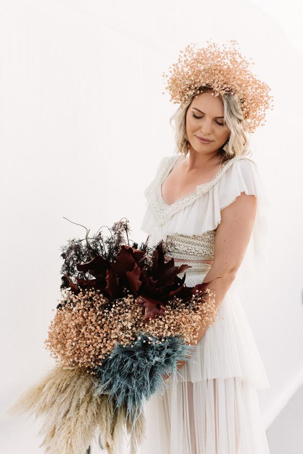 Dyed  dried flowers bouquet and flower crown