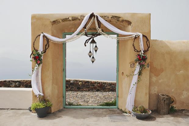 Boho and traditional wedding in Santorini-wedding ceremony