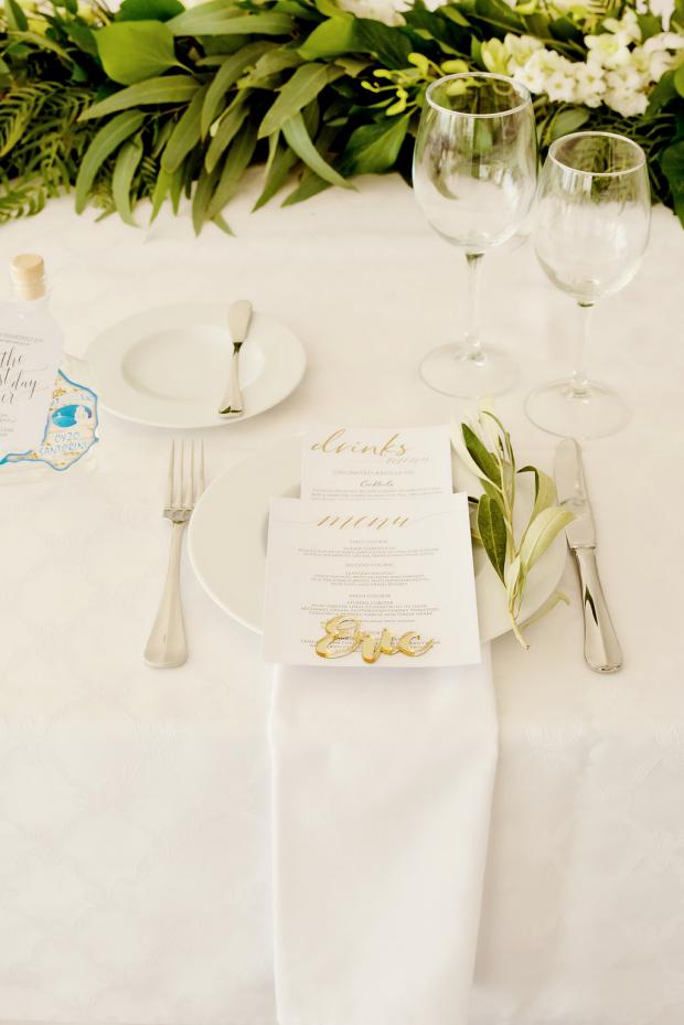 White & green wedding tablescape 