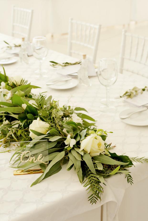 White & green wedding tablescape 