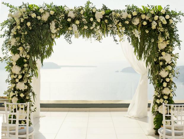 All white & greens wedding ceremony