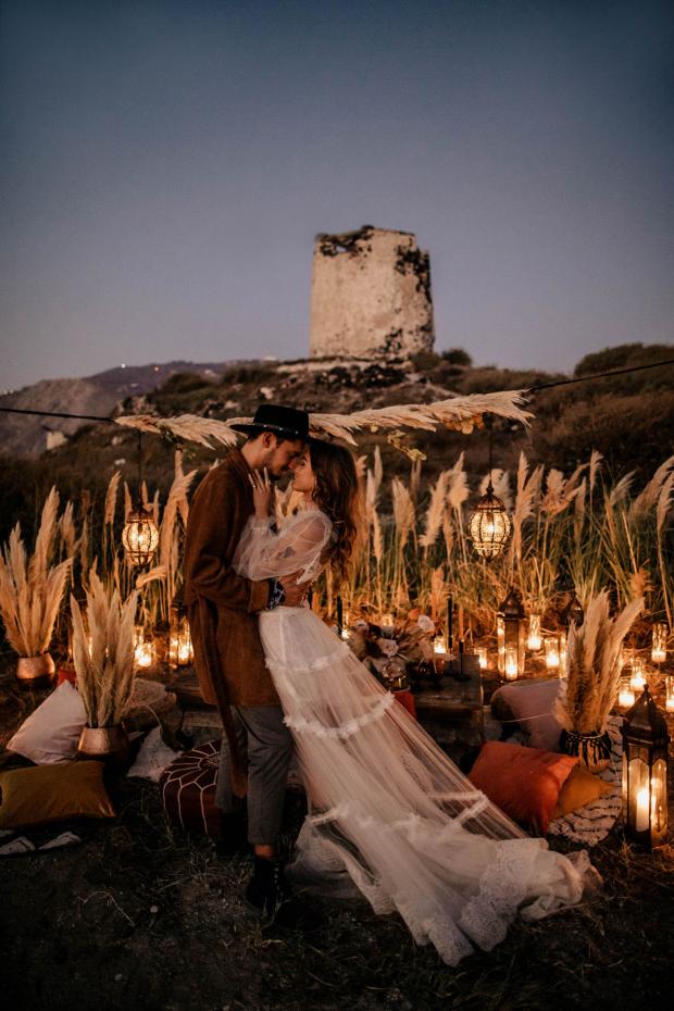 Bohemian- Morocco inspired wedding dinner  with pampas 