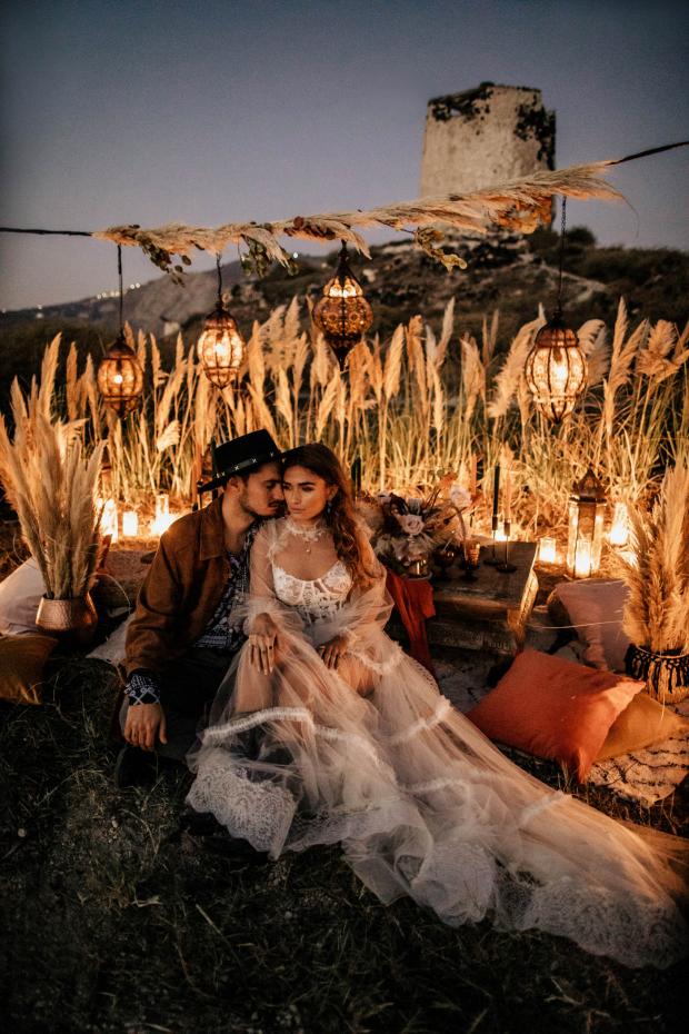 Bohemian- Morocco inspired wedding dinner  with pampas 