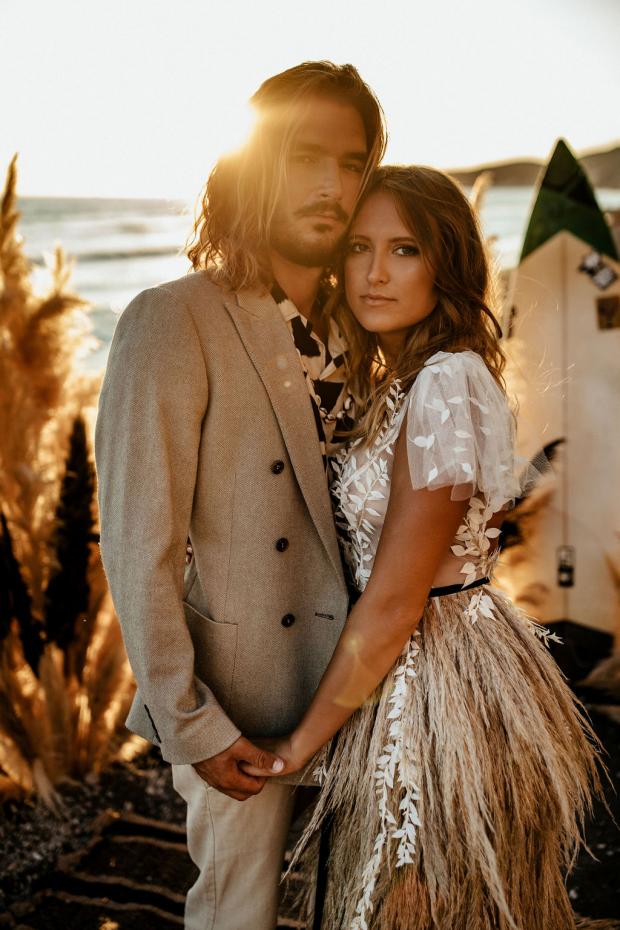 Surf wedding - pampas grass dress