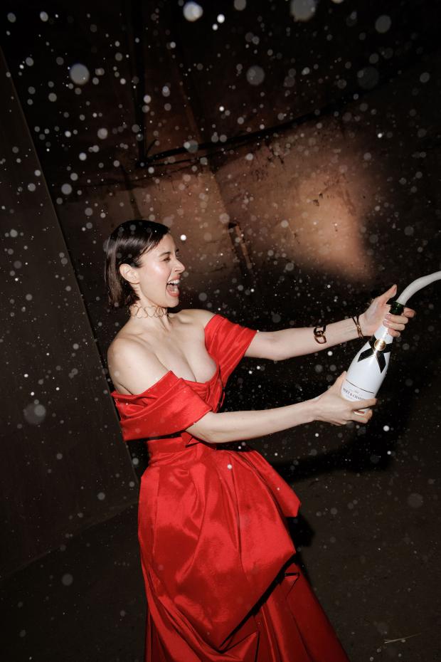 Giant flower wedding in Greece - Red Dress