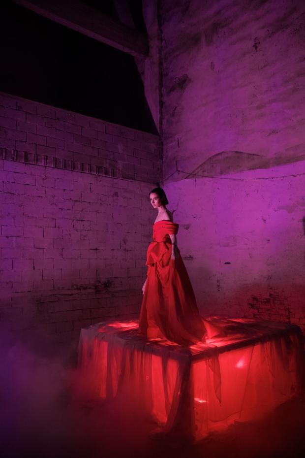Giant flower wedding in Greece - Red Dress