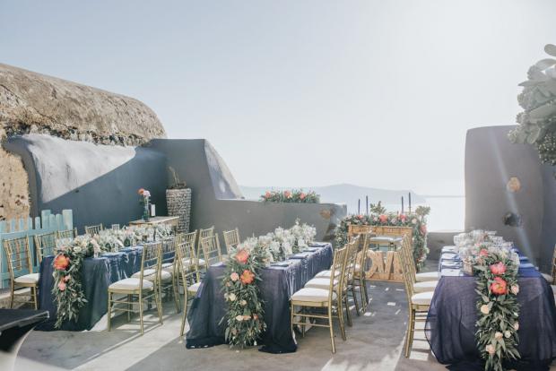 Elegant peony wedding in Santorini