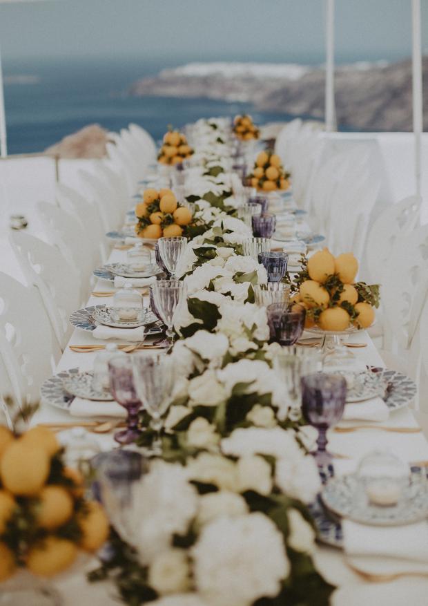 White-blue and lemon wedding in Greece & Italy- Wedding tablescape 