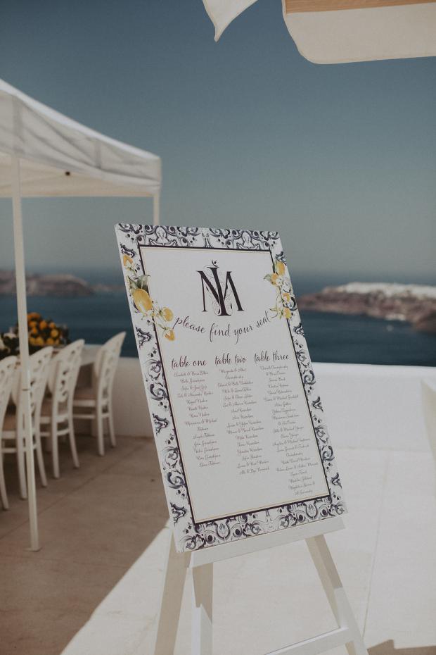 Lemon & blue tile design table plan- Wedding in Greece & Italy