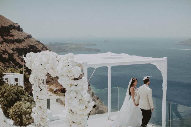 All white luxury wedding altar- Wedding in Greece