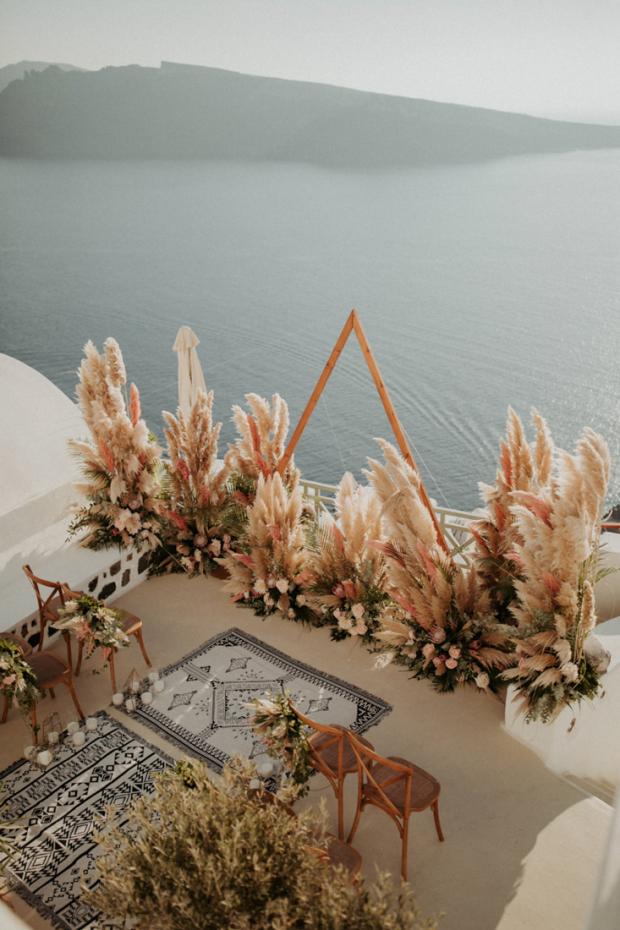 Pink pampas grass wedding ceremony-Destination wedding in Greece