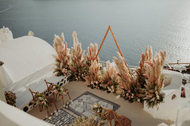 Pink pampas grass wedding ceremony-Destination wedding in Greece