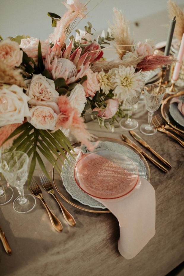 Pink tablescape details-destination wedding in Greece